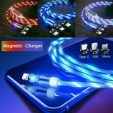 3 in 1 LED Glowing Flowing Magnetic Phone Charger for Type C IOS Micro USB Cable