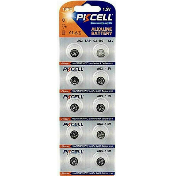 10 PKCELL LR41 AG3 392A 192 SR41 LR736 392 Alkaline Button Cell Battery